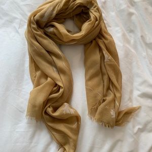 Deep golden yellow sheer floral scarf / shawl
